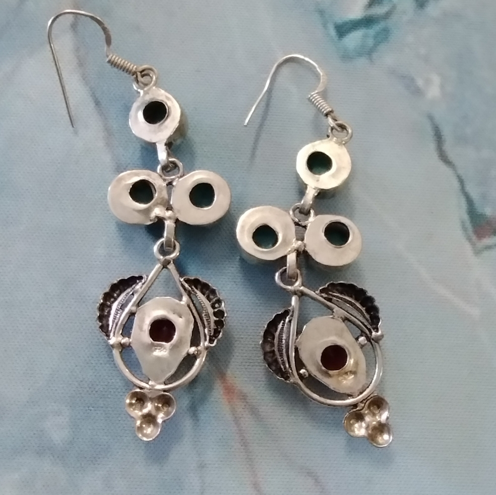 925 Garnet Turquoise Earrings - Picture 5 of 9